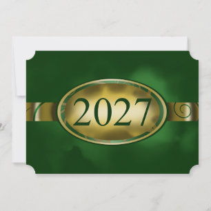 Cartão do Botão Floral Verde e Dourado 2027