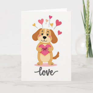 Cartão do Cão com Balão de Coração de Amor