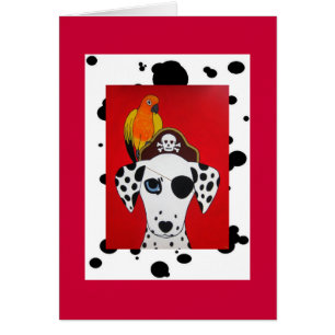 Cartão do cão e do papagaio do pirata de Dalmati