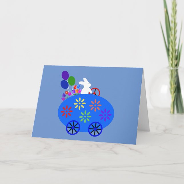 Cartão do Carro de Ovo de Páscoa com Coelho #2 (Frente)