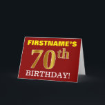 Cartão Do "cartão de aniversário Dourado vermelho, de<br><div class="desc">As características deste design do cartão do aniversário uma mensagem gostam de "do ANIVERSÁRIO do 70 FIRSTNAME! ", com "o 70" tendo o falso/imitação ouro-como a aparência da cor. O nome do receptor na parte dianteira pode ser personalizado, e o fundo dianteiro é colorido vermelho. Igualmente caracteriza uma mensagem personalizada...</div>