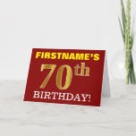 Cartão Do "cartão de aniversário Dourado vermelho, de<br><div class="desc">As características deste design do cartão do aniversário uma mensagem gostam de "do ANIVERSÁRIO do 70 FIRSTNAME! ", com "o 70" tendo o falso/imitação ouro-como a aparência da cor. O nome do receptor na parte dianteira pode ser personalizado, e o fundo dianteiro é colorido vermelho. Igualmente caracteriza uma mensagem personalizada...</div>