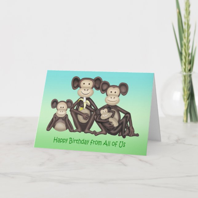 Cartão Do Cartoon de Aniversário de Uma Família de Macaco (Frente)
