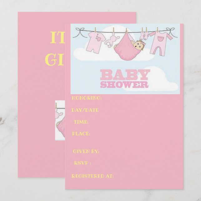 cartão do chá de fraldas é UMA MENINA (Frente/Verso)