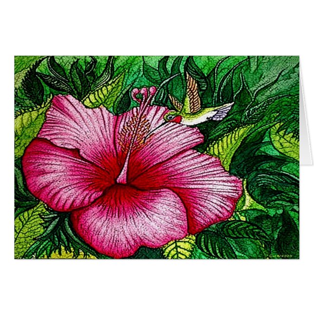 Cartão do colibri do hibiscus (Frente Horizontal)