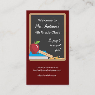 Cartão do contato do professor em um quadro-negro