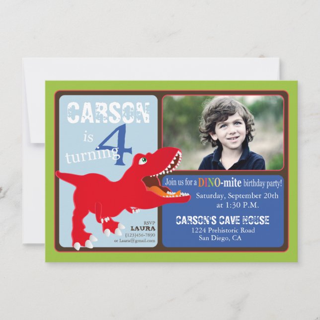 Cartão do convite do aniversário do dinossauro (Frente)
