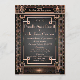 Cartão do convite do casamento, art deco, preto,