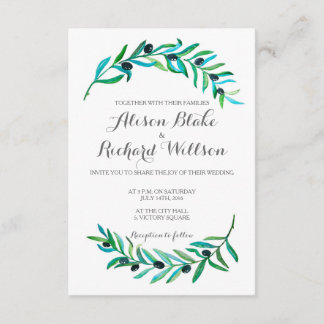 Cartão do convite do casamento do ramo de oliveira
