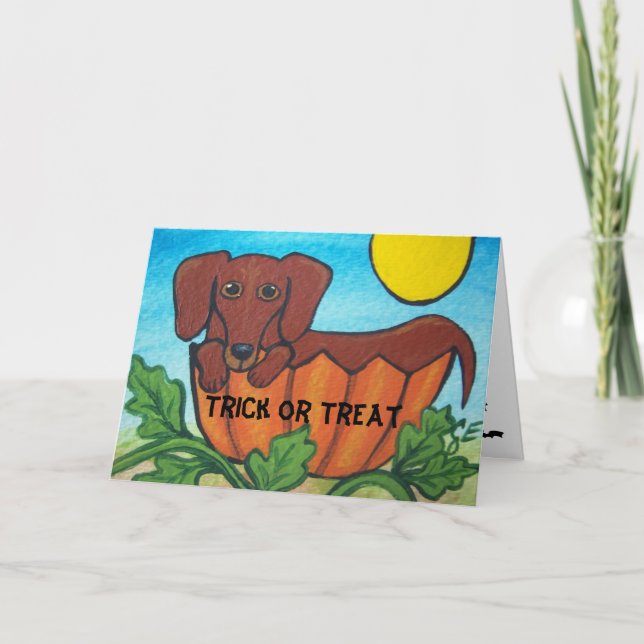 Cartão do Dia das Bruxas do Dachshund da doçura ou (Frente)