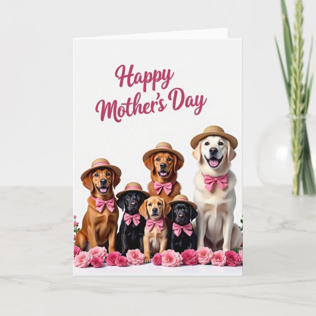 Cartão do Dia das Mães Cachorrinho Rosa (Frente)