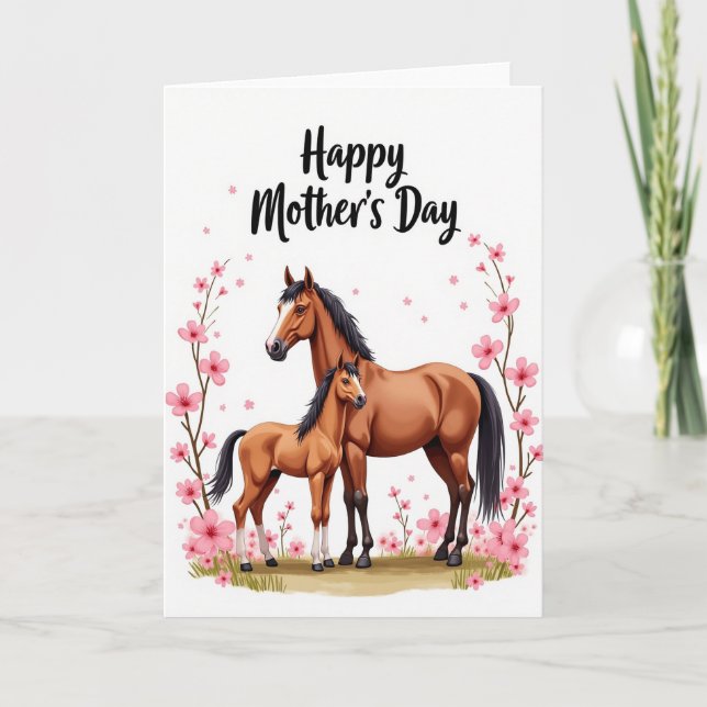 Cartão do Dia das Mães Cavalos Florais (Frente)