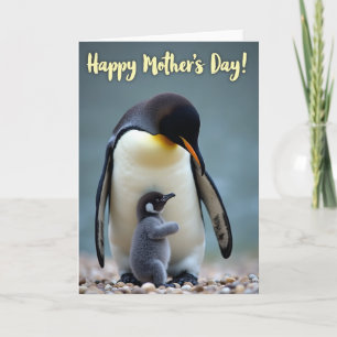 Cartão do Dia das Mães com Amor de Pinguim
