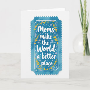 Cartão do Dia das Mães com Aquarela Azul-Verde