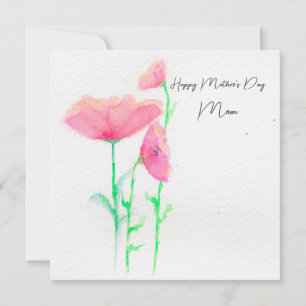 Cartão do Dia das Mães com Aquarela Floral Rosa