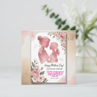 Cartão do Dia das Mães com Aquarela Rosa Elegante