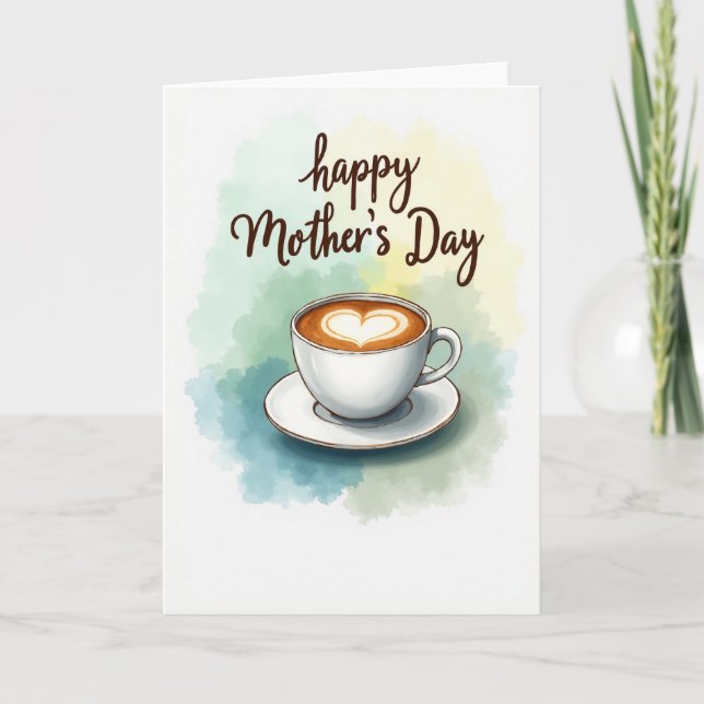 Cartão do Dia das Mães com Arte de Café (Frente)