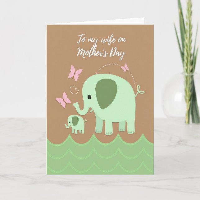 Cartão do Dia das Mães com Arte de Elefante (Frente)