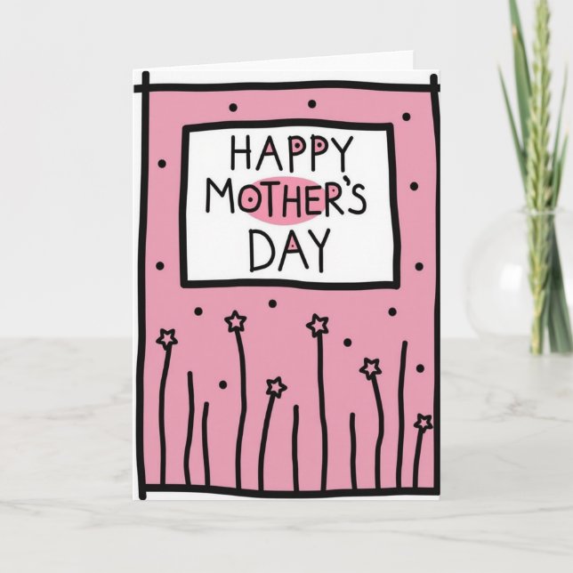 Cartão do Dia das Mães com Bolinhas Rosa (Frente)
