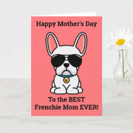 Cartão do Dia das Mães com Bulldog Francês Branco