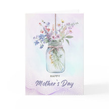 Cartão do Dia das Mães com Buquê Floral em Aquarel
