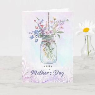 Cartão do Dia das Mães com Buquê Floral em Aquarel