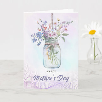 Cartão do Dia das Mães com Buquê Floral em Aquarel