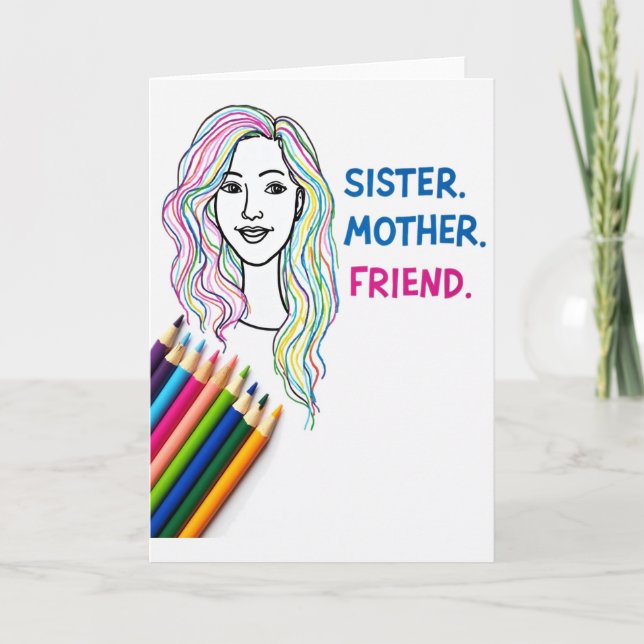 Cartão do Dia das Mães com Cabelo Arco-íris (Frente)