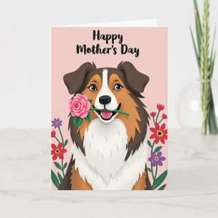Cartão do Dia das Mães com Cachorro e Rosa
