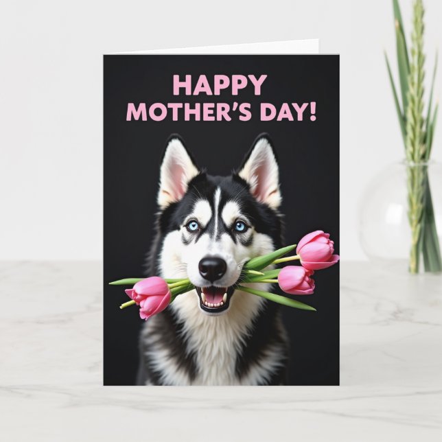 Cartão do Dia das Mães com Cachorro e Tulipas (Frente)