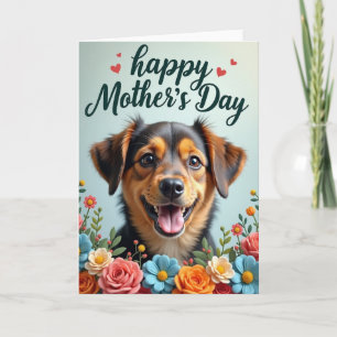 Cartão do Dia das Mães com Cachorro Floral de Aubu