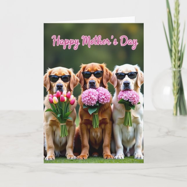 Cartão do Dia das Mães com Cachorros Florais (Frente)