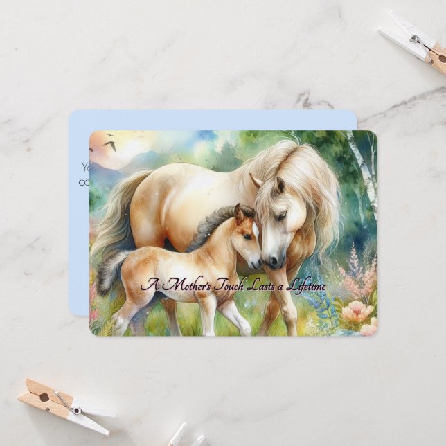 Cartão do Dia das Mães com Cavalo e Potro (Frente/Verso In Situ)