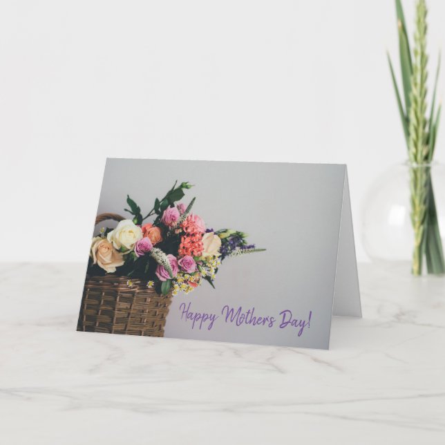 Cartão do Dia das Mães com Cesto de Flores (Frente)