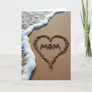 Cartão do Dia das Mães com Coração de Areia na Pra