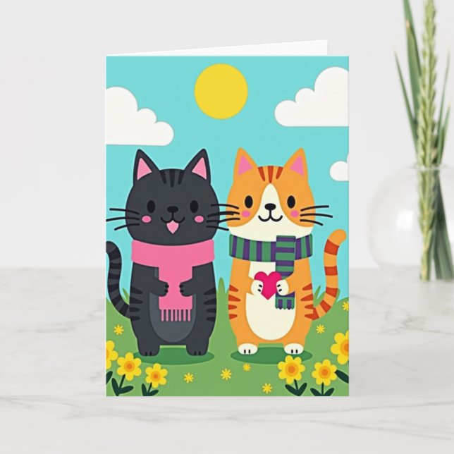 Cartão do Dia das Mães com Coração dos Gatos Doce (Frente)