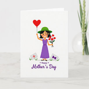 Cartão do Dia das Mães com Coração e Vestido Viole