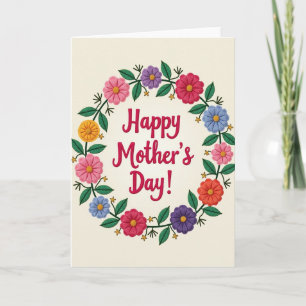 Cartão do Dia das Mães com Flor Bordada