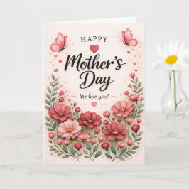 Cartão do Dia das Mães com Flor de Rosa Rosa