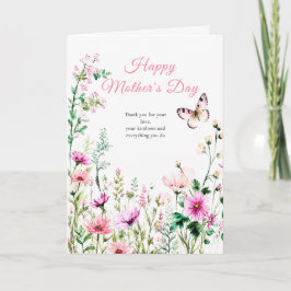 Cartão do Dia das Mães com Flor Silvestre Rosa