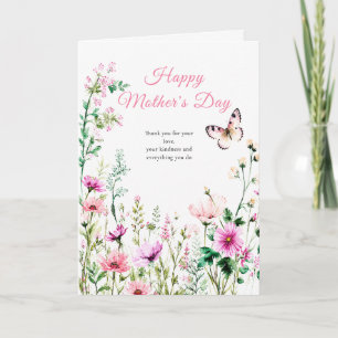 Cartão do Dia das Mães com Flor Silvestre Rosa
