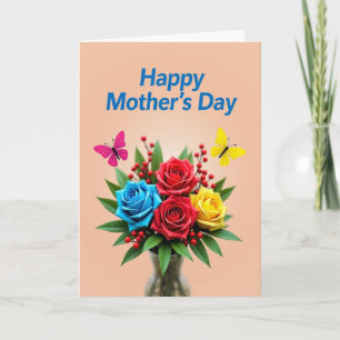 Cartão do Dia das Mães com Florais Vibrantes