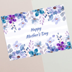 Cartão do Dia das Mães com Floral em Aquarela