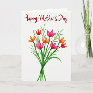 Cartão do Dia das Mães com Flores em Aquarela