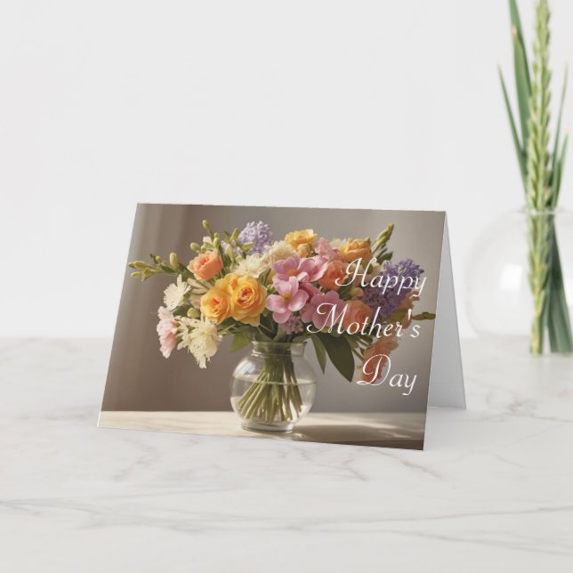 Cartão do Dia das Mães com Flores Lindas (Frente)