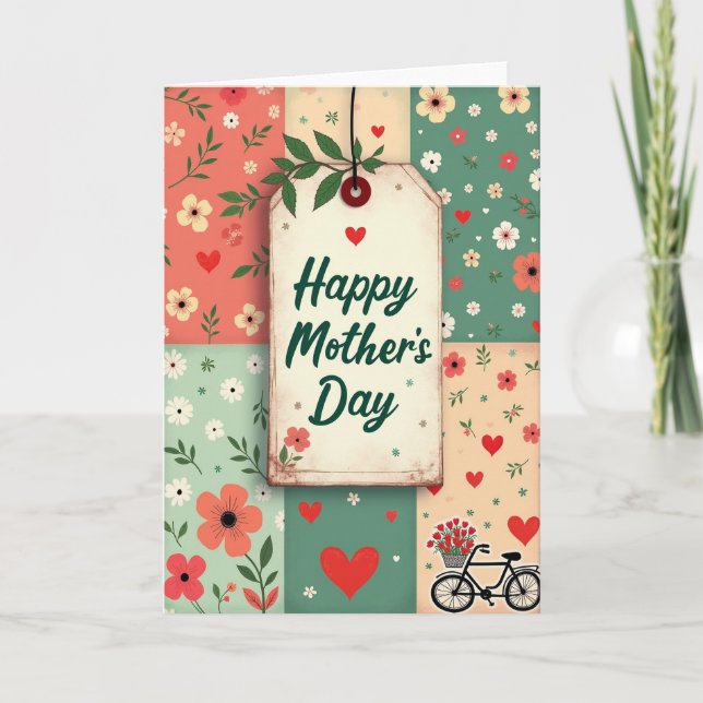 Cartão do Dia das Mães com Flores Matelassadas (Frente)