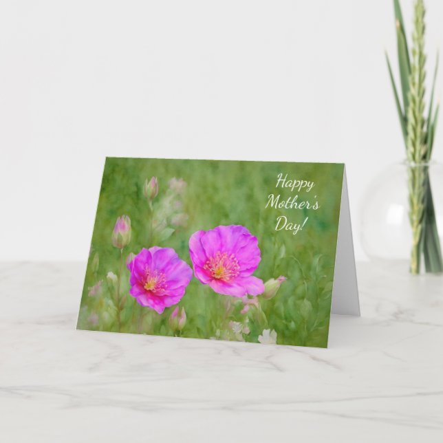 Cartão do Dia das Mães com Flores Silvestres Rosa (Frente)