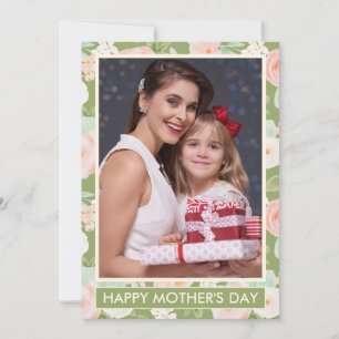 Cartão do Dia das Mães com Foto Floral em Verde Sa