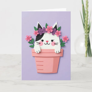 Cartão do Dia das Mães com Gato Floral Doce
