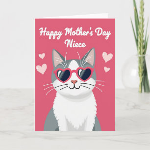 Cartão do Dia das Mães com Gato Rosa Listrado